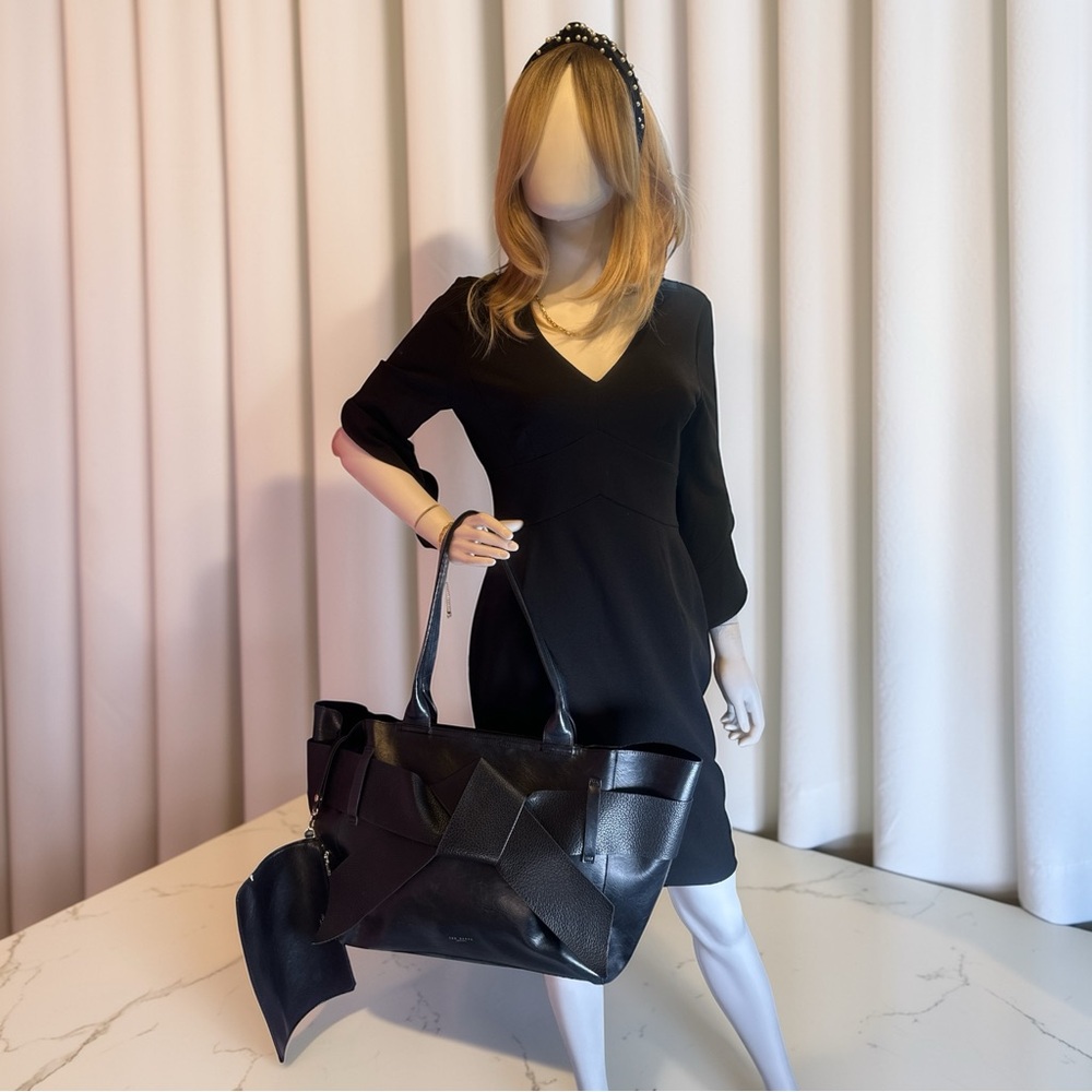 Ted Baker Black Faux Leather Tote with Signature Bow Accent - Picture 10 of 11